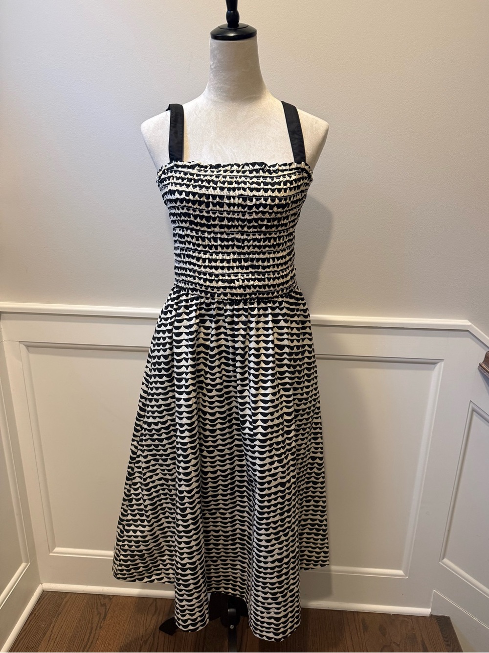Smocked Black & White Maxi Dress with Wide Straps